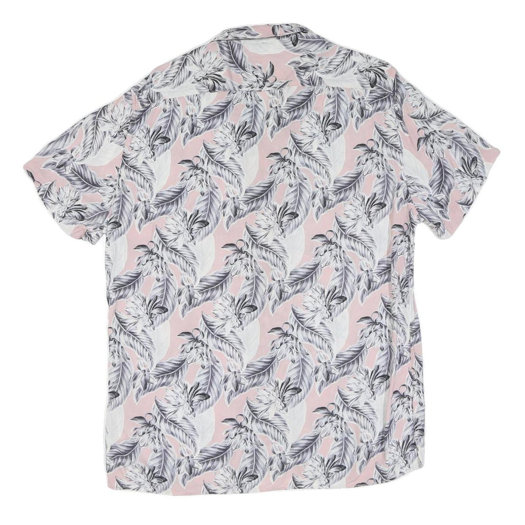 Mens Pink & Grey Floral Pattern Cotton Shirt Size L Casual Summer Short Sleeve