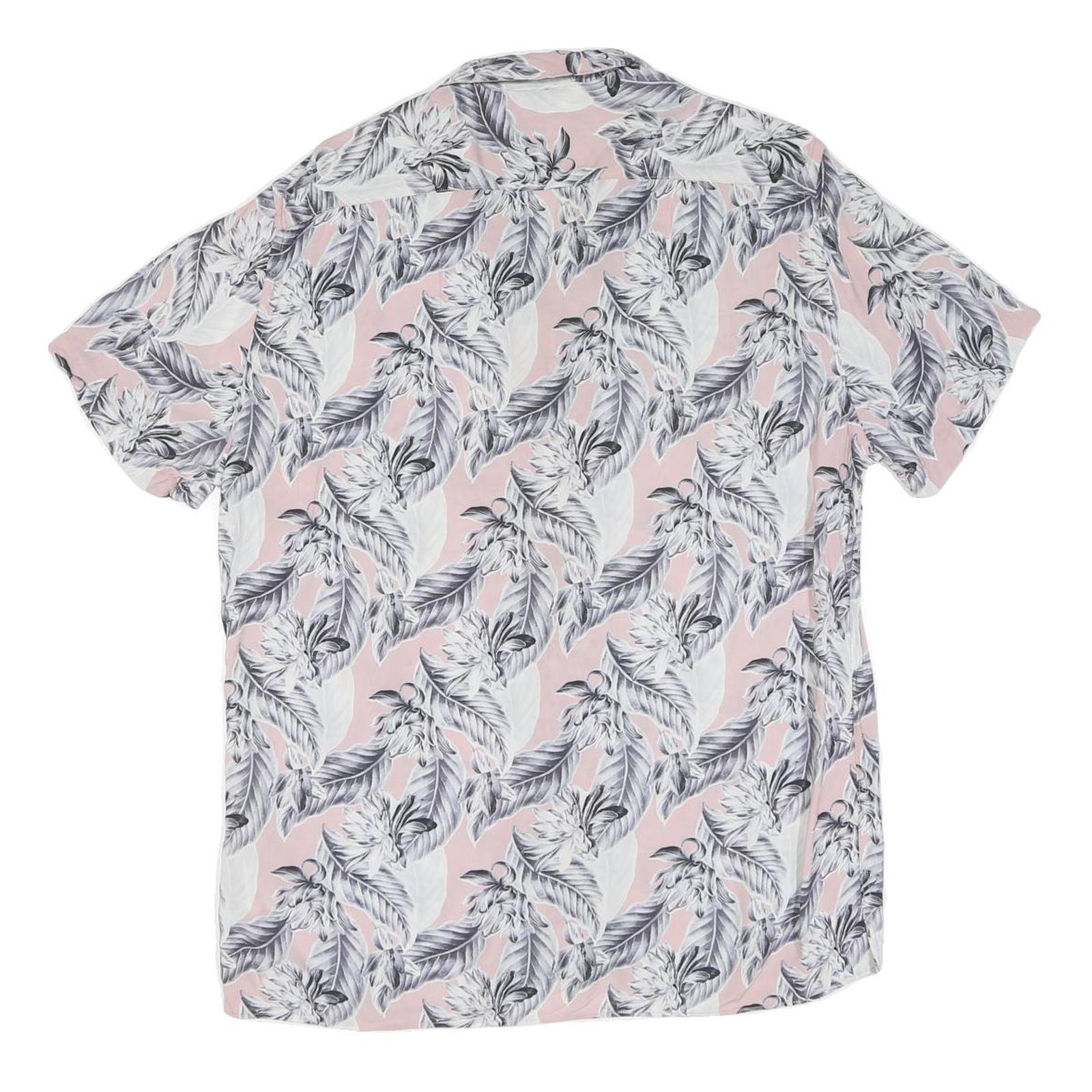 Mens Pink & Grey Floral Pattern Cotton Shirt Size L Casual Summer Short Sleeve