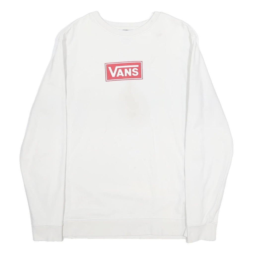 VANS Mens White Sweatshirt Crew Neck M Cotton Blend Casual Pullover Logo