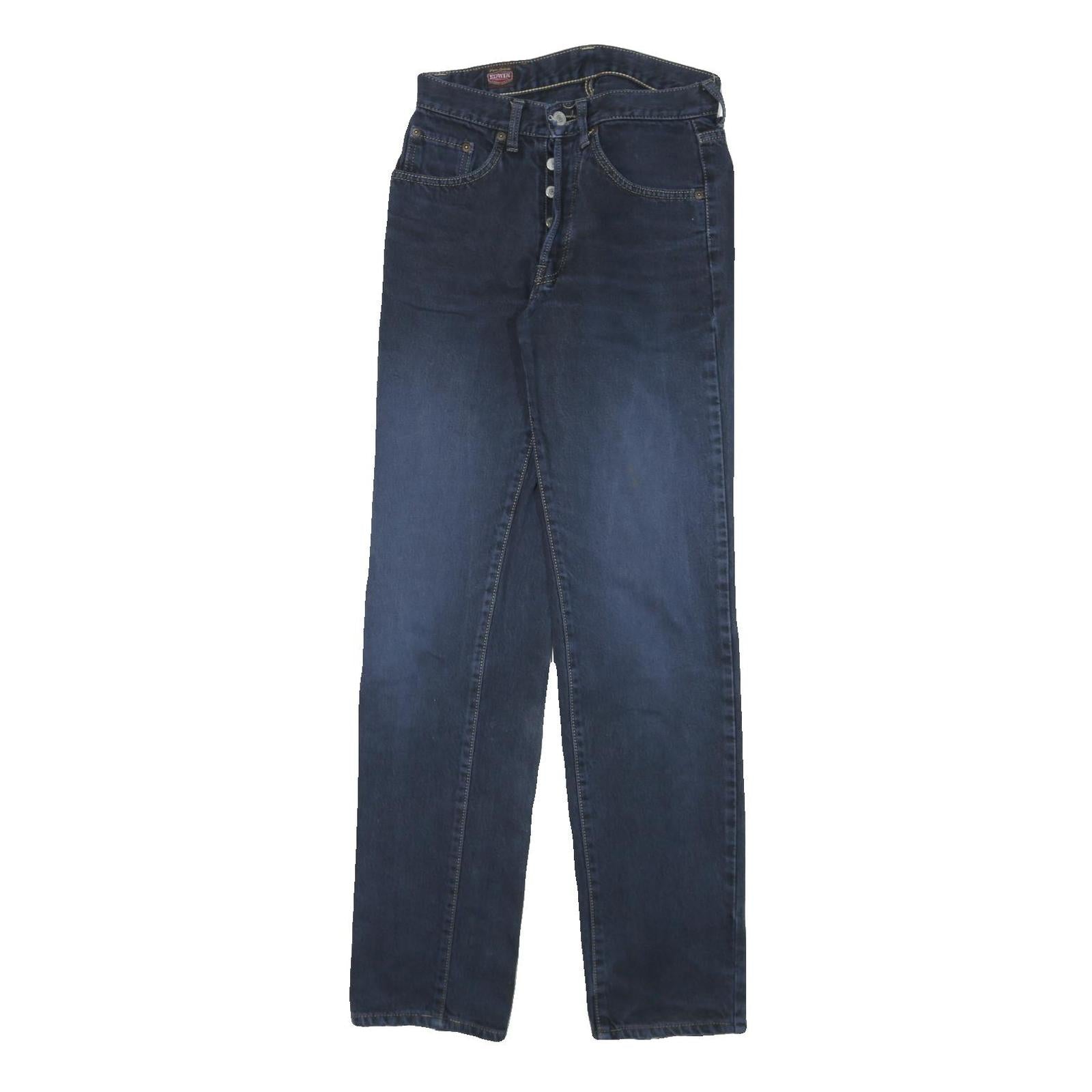 EDWIN Mens Regular Fit Blue Denim Jeans W26 L31 Button Closure Cotton Blend