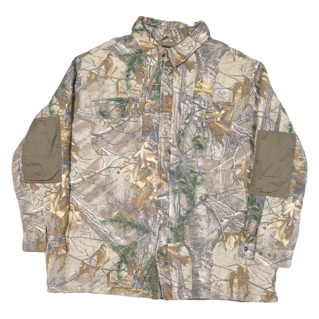 REAL TREE Mens Beige Camouflage Cotton Blend Zip Jacket 2XL Outdoor Hunting
