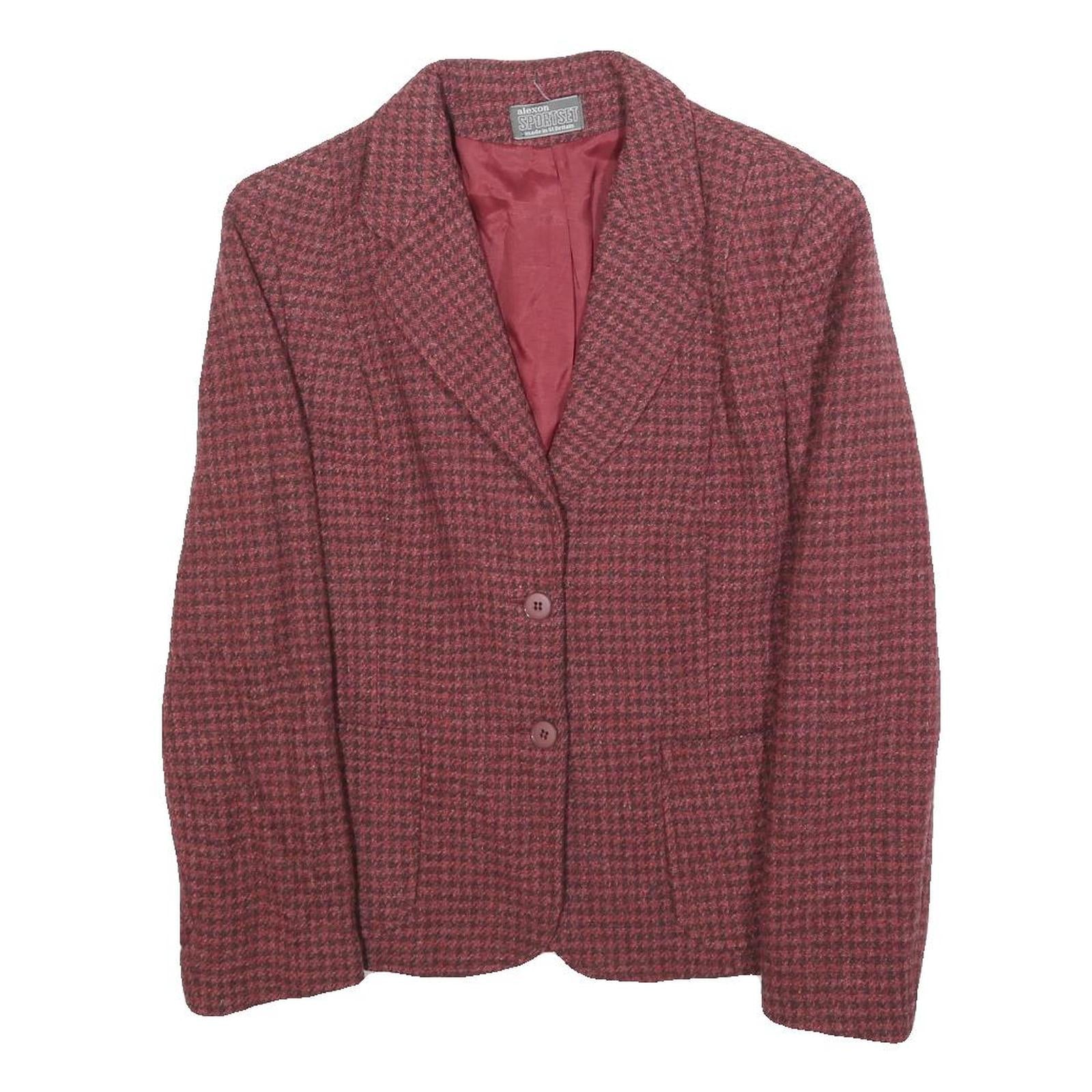 ALEXON Womens Red Houndstooth Button Jacket S Wool Blend Tailored