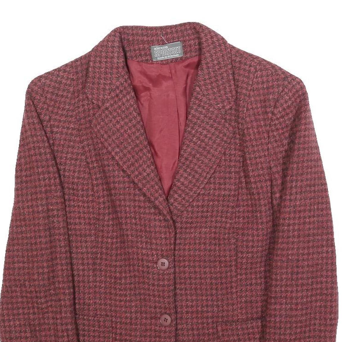 ALEXON Womens Red Houndstooth Button Jacket S Wool Blend Tailored