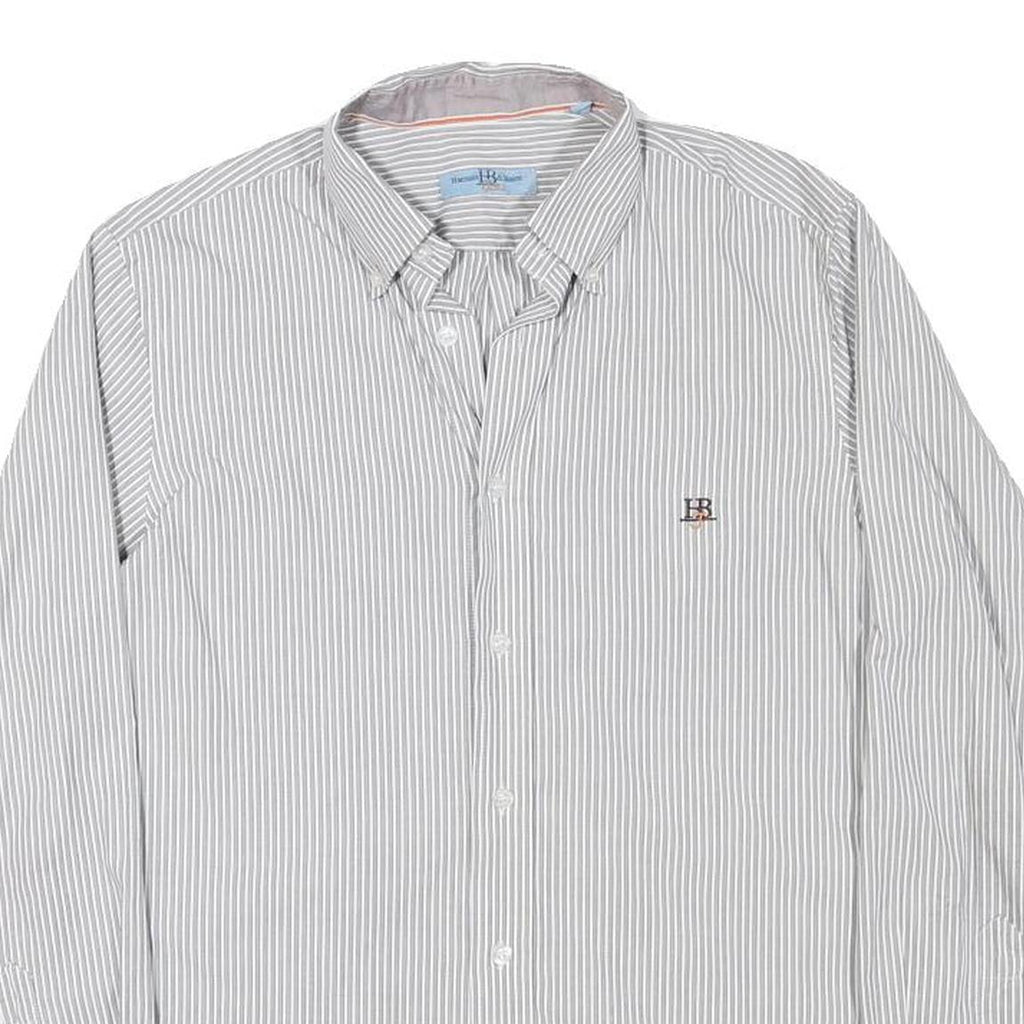 HARMONT AND BLAINE Mens Grey White Striped Shirt S Cotton Blend Classic Fit