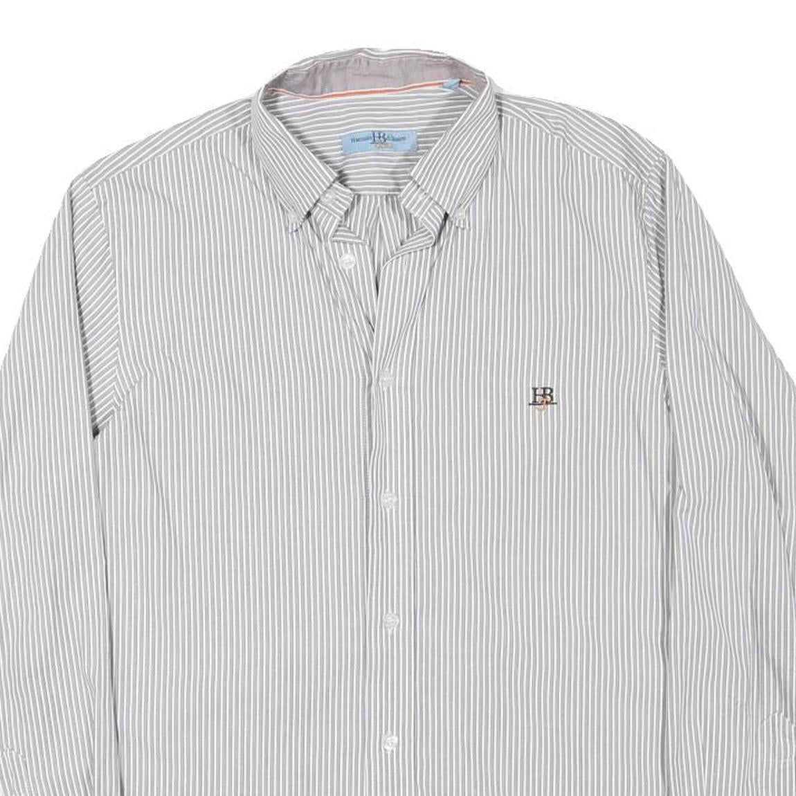 HARMONT AND BLAINE Mens Grey White Striped Shirt S Cotton Blend Classic Fit