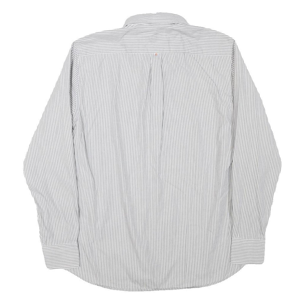 HARMONT AND BLAINE Mens Grey White Striped Shirt S Cotton Blend Classic Fit