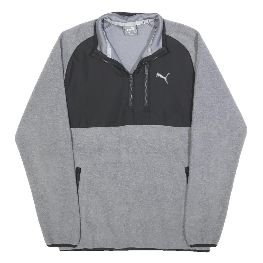 PUMA Mens Grey & Black Patterned Full Zip Jumper Crew Neck Polyester Blend S