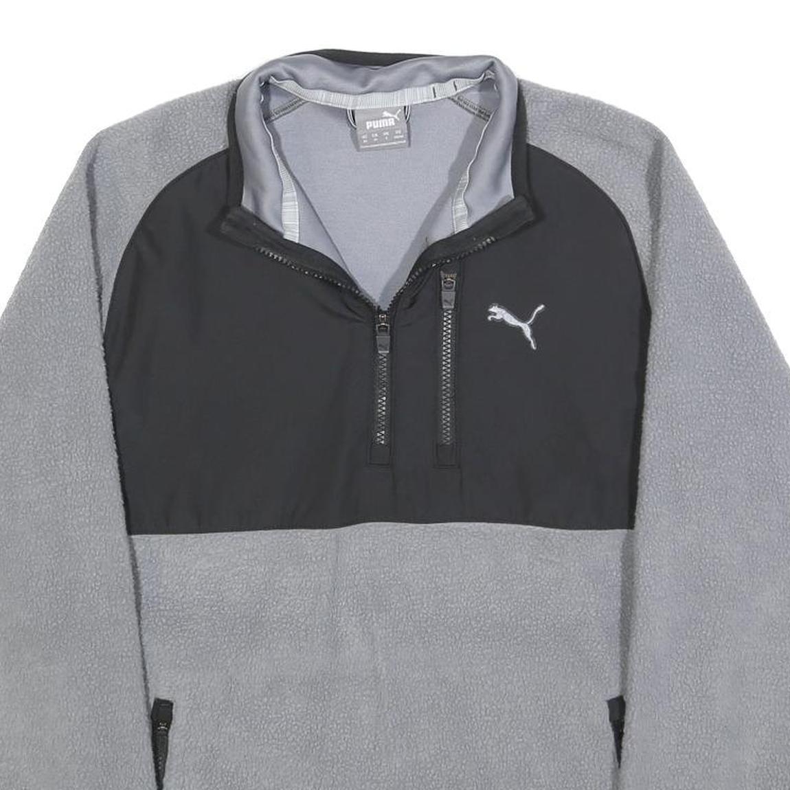 PUMA Mens Grey & Black Patterned Full Zip Jumper Crew Neck Polyester Blend S