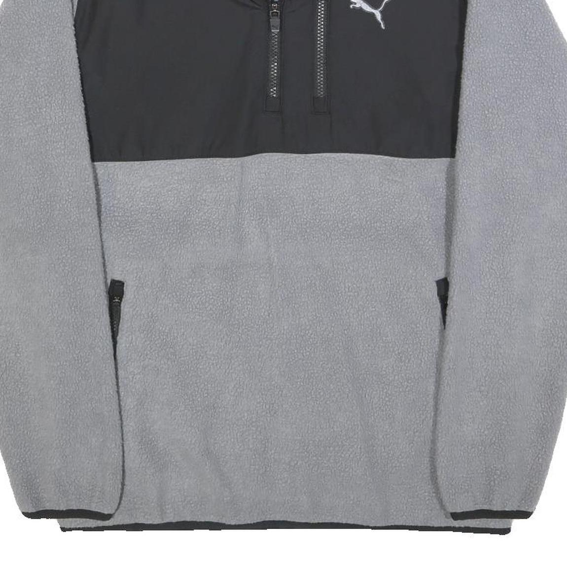 PUMA Mens Grey & Black Patterned Full Zip Jumper Crew Neck Polyester Blend S