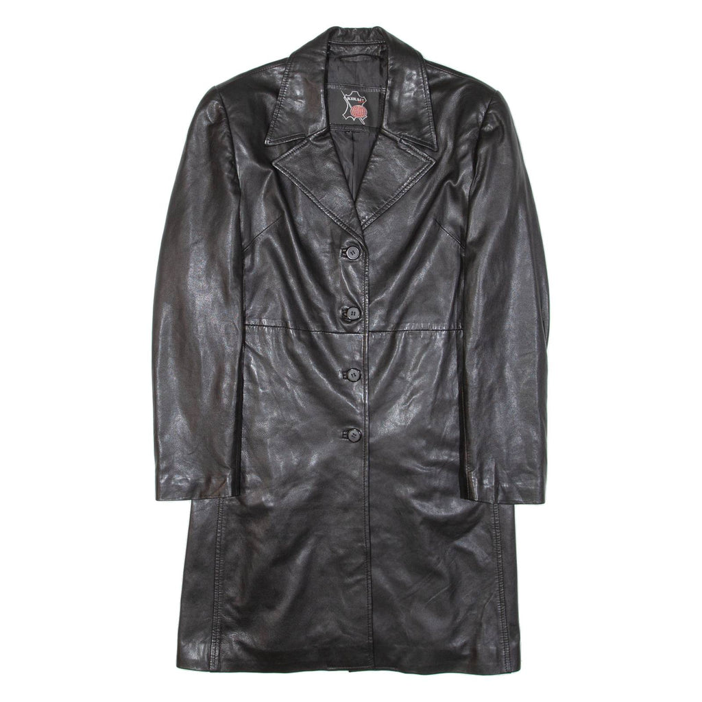 KINAFF Womens Overcoat Coat Black Leather S