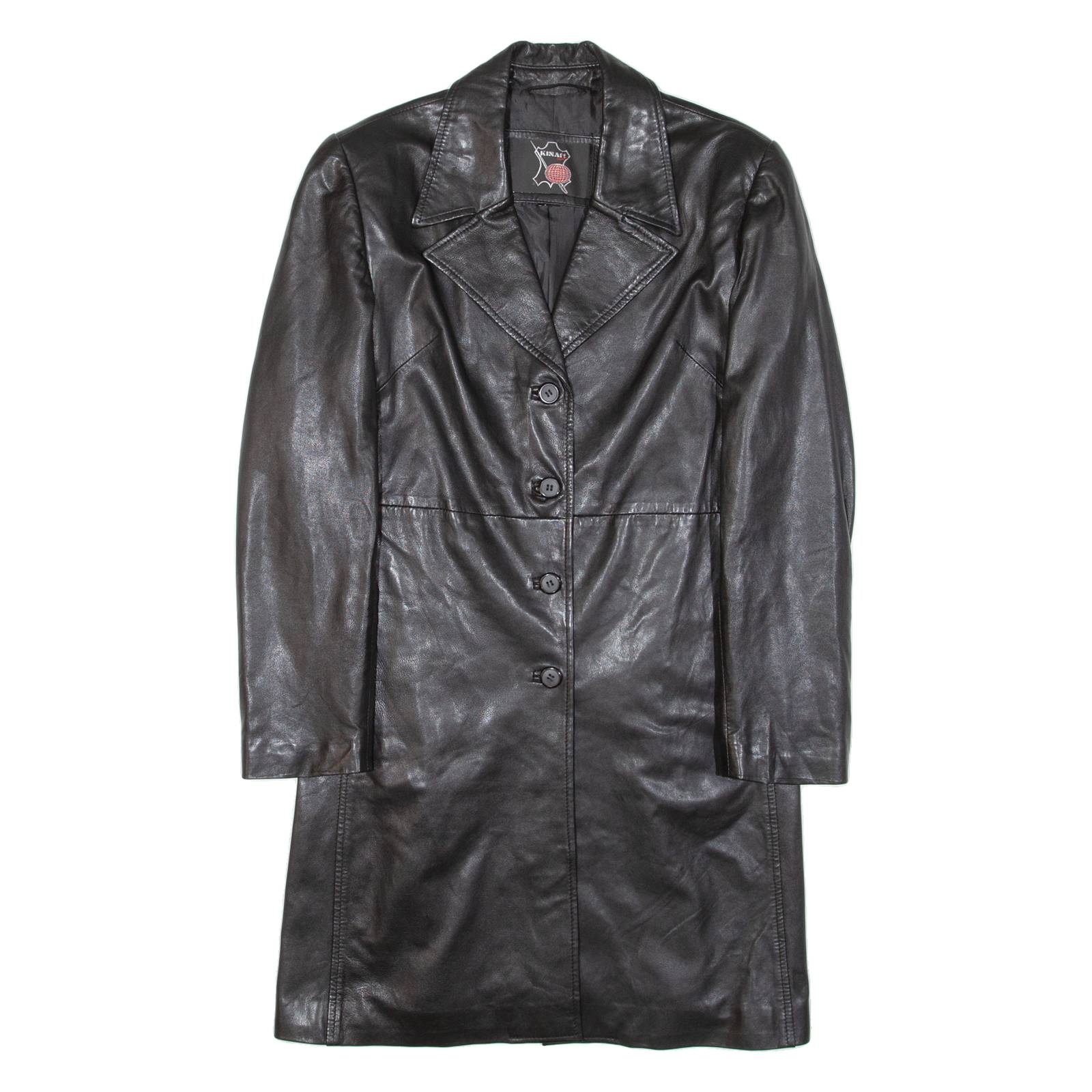 KINAFF Womens Overcoat Coat Black Leather S