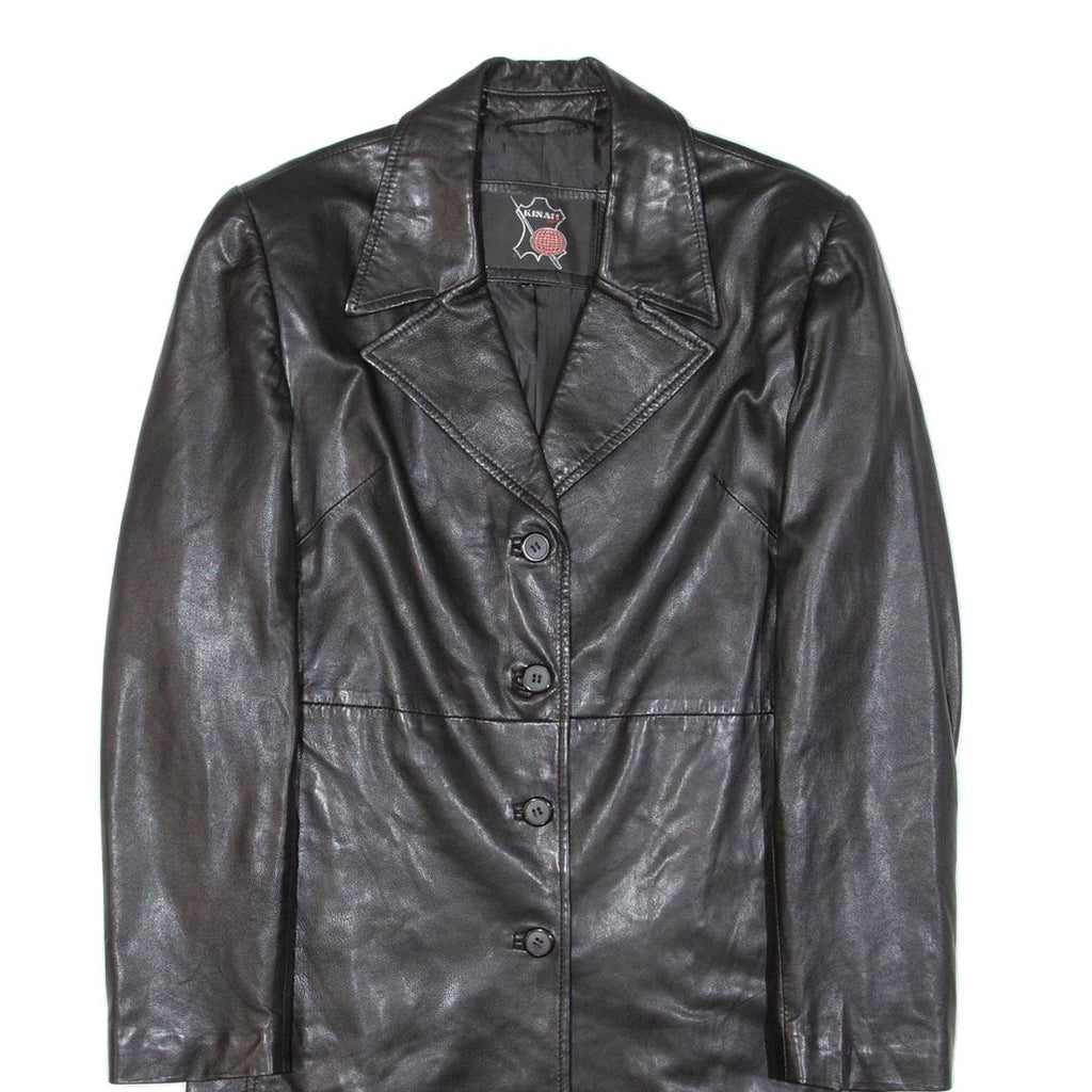 KINAFF Womens Overcoat Coat Black Leather S