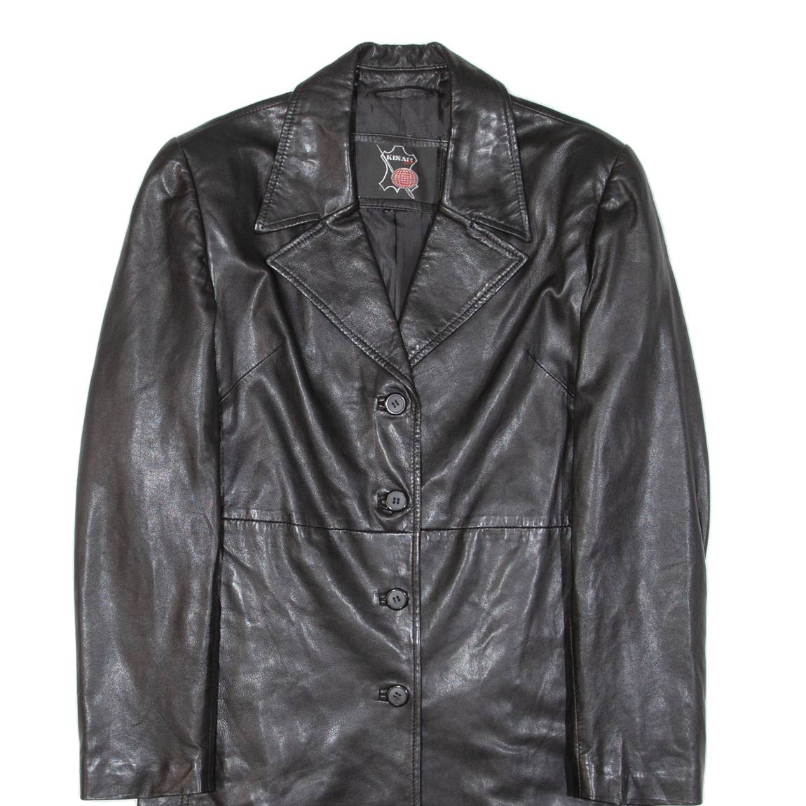 KINAFF Womens Overcoat Coat Black Leather S