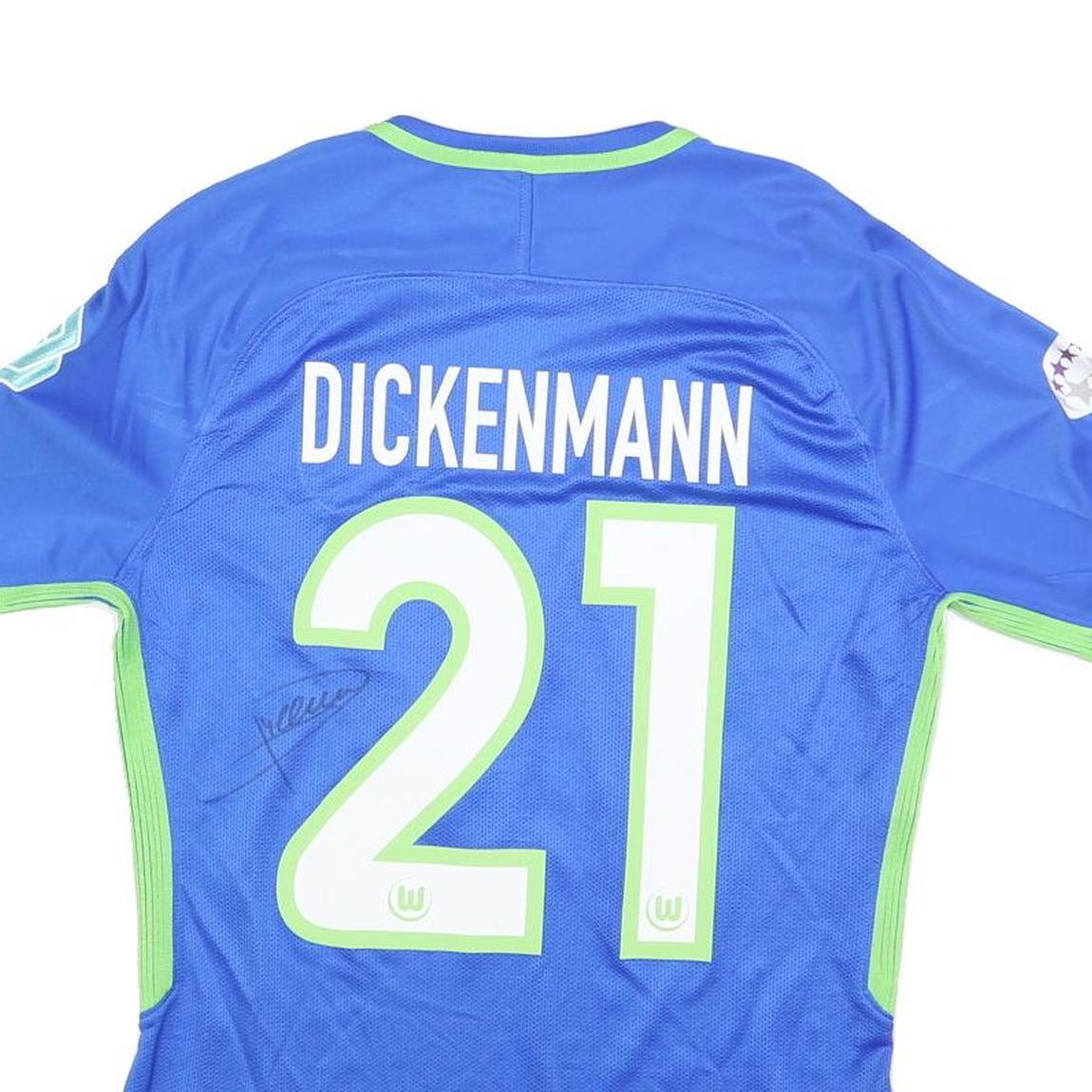 NIKE Signed Mens Blue & Green Football Shirt M Short Sleeve Dickenmann 21