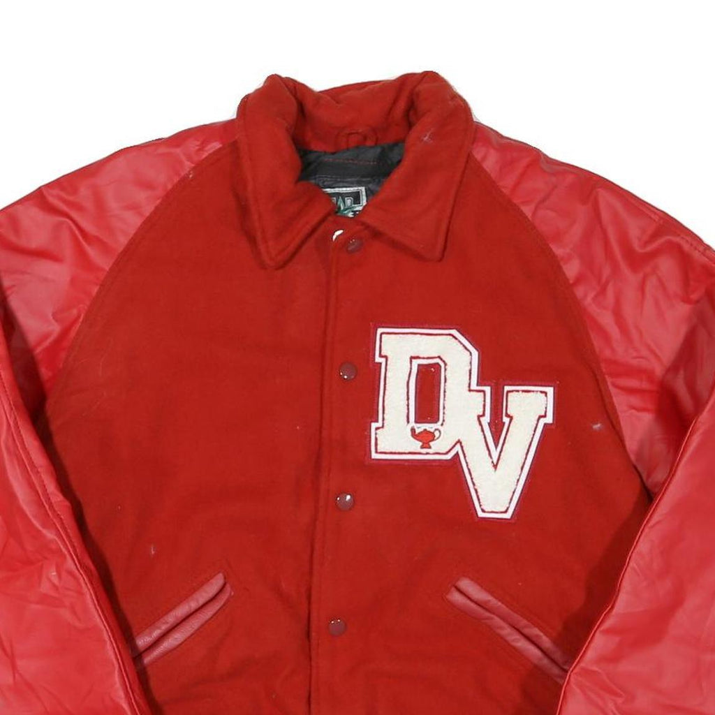 CENTEX Mens Red Wool Varsity Jacket L Button Plain Classic Fit Retro Style