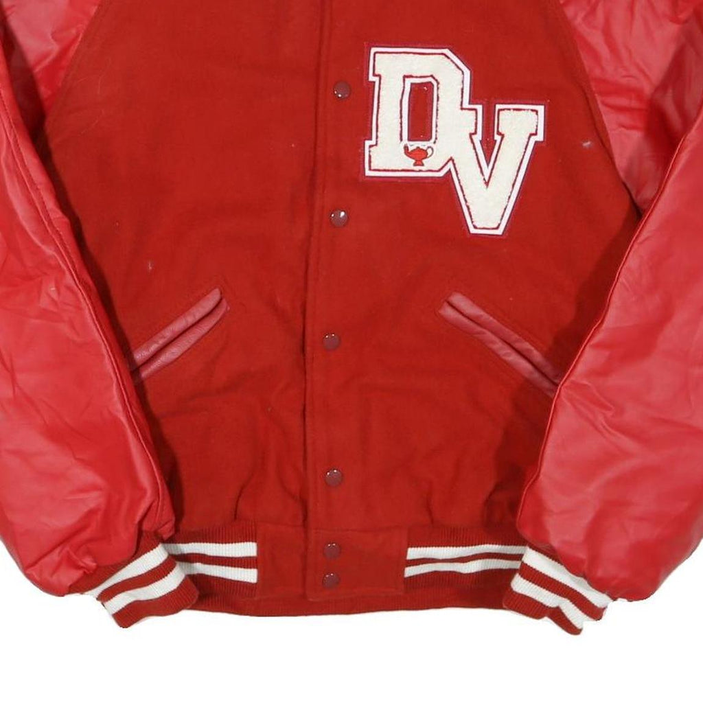 CENTEX Mens Red Wool Varsity Jacket L Button Plain Classic Fit Retro Style