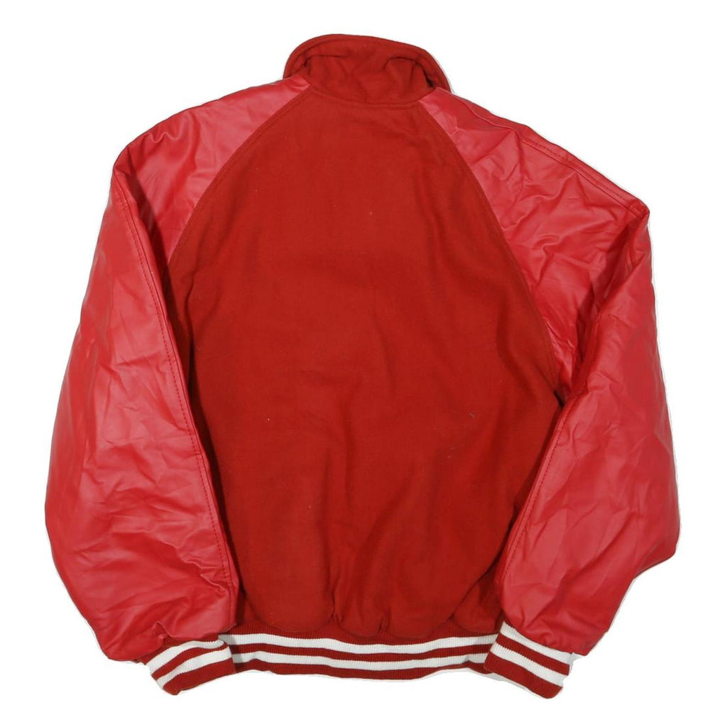 CENTEX Mens Red Wool Varsity Jacket L Button Plain Classic Fit Retro Style