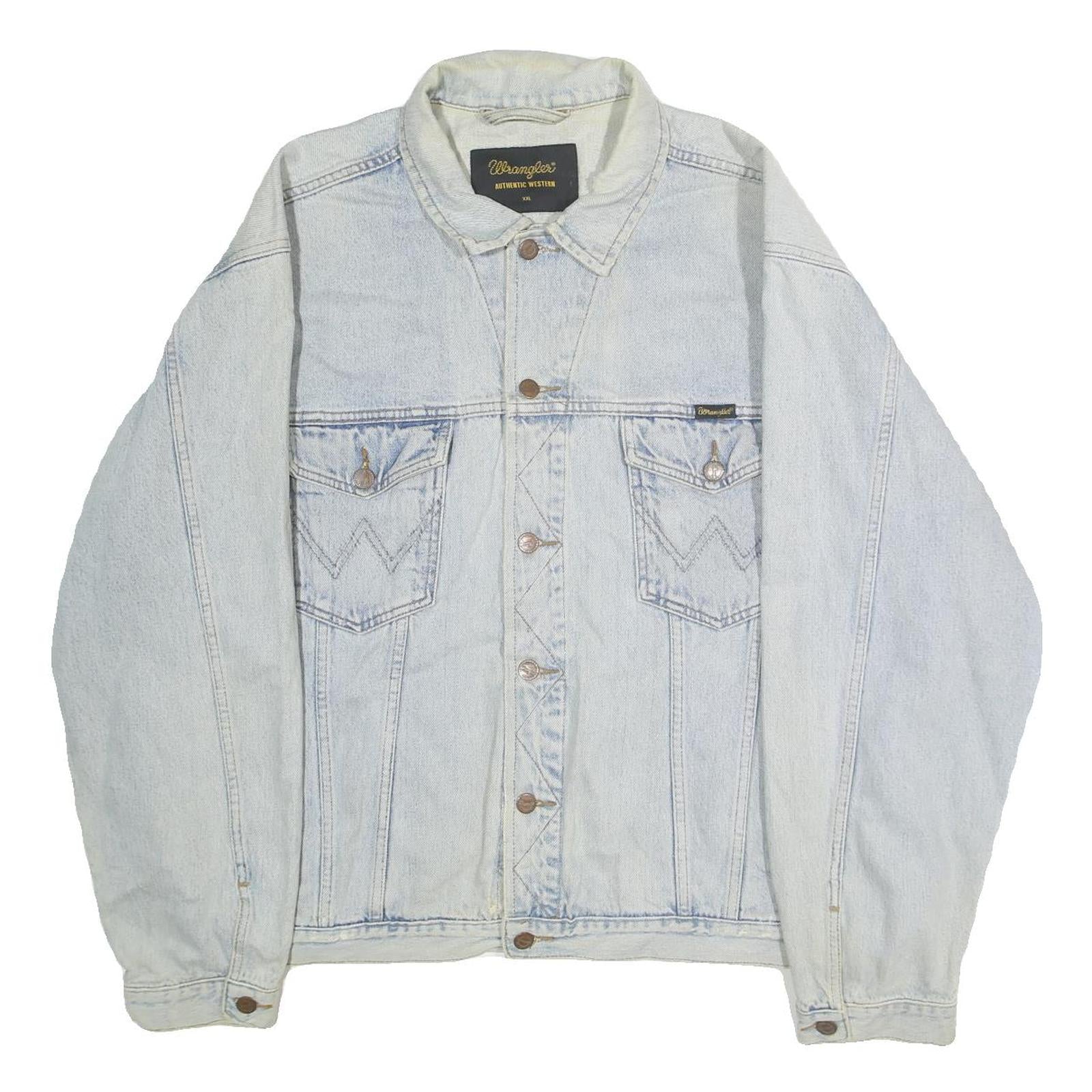 WRANGLER Mens Blue Cotton Denim Jacket 2XL Authentic Western Button Closure