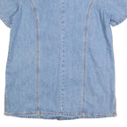 Womens Blue Denim Plain Top Short Sleeve V Neck Button Front L