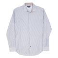 TOMMY HILFIGER Mens Blue & White Striped Shirt L Cotton Blend Classic Fit Long
