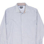 TOMMY HILFIGER Mens Blue & White Striped Shirt L Cotton Blend Classic Fit Long