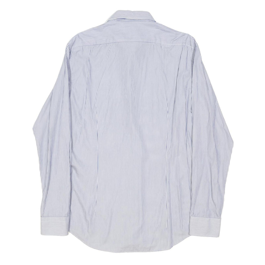 TOMMY HILFIGER Mens Blue & White Striped Shirt L Cotton Blend Classic Fit Long