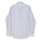 TOMMY HILFIGER Mens Blue & White Striped Shirt L Cotton Blend Classic Fit Long