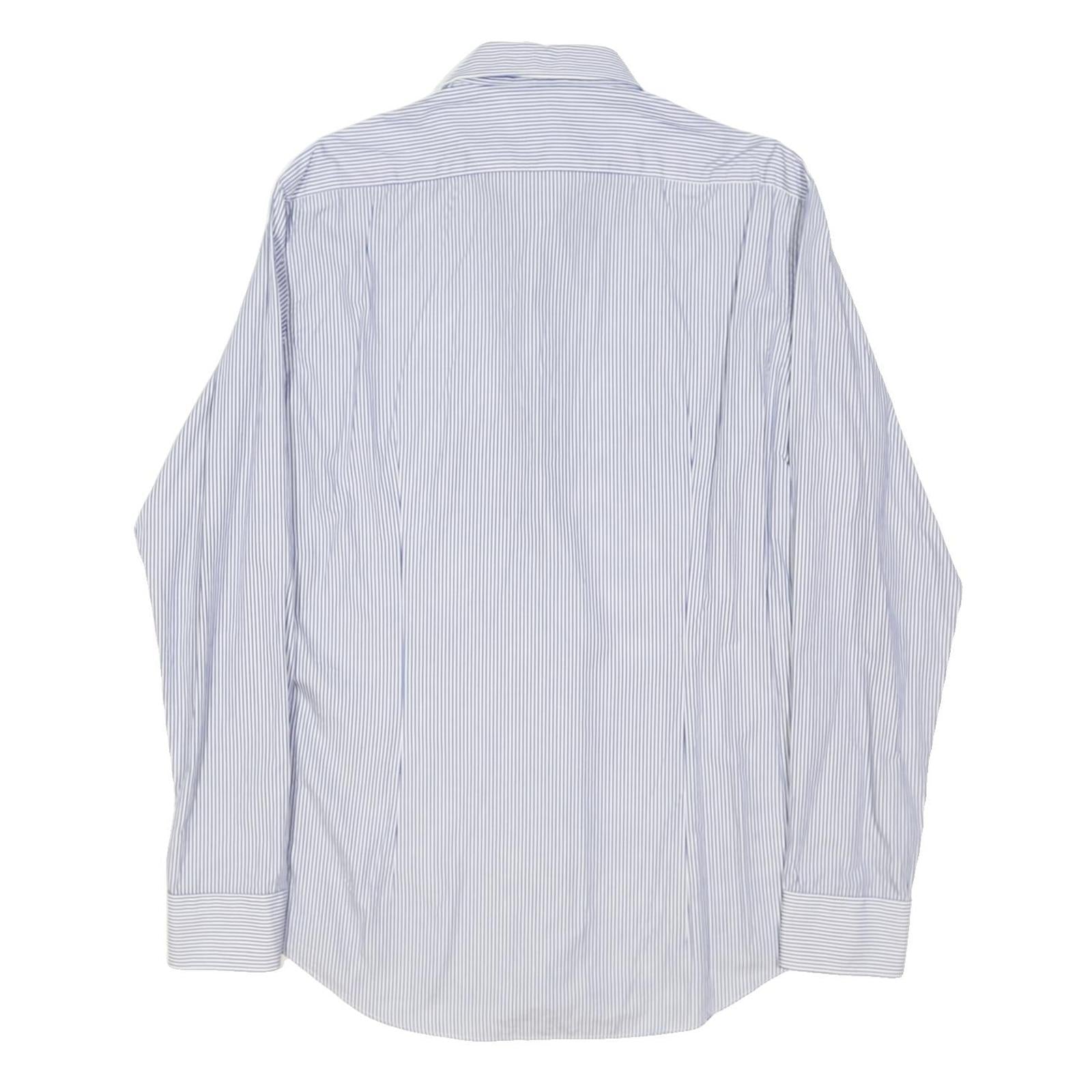 TOMMY HILFIGER Mens Blue & White Striped Shirt L Cotton Blend Classic Fit Long