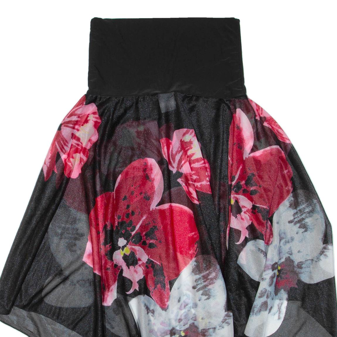 Womens Flare Skirt Black Midi Floral S