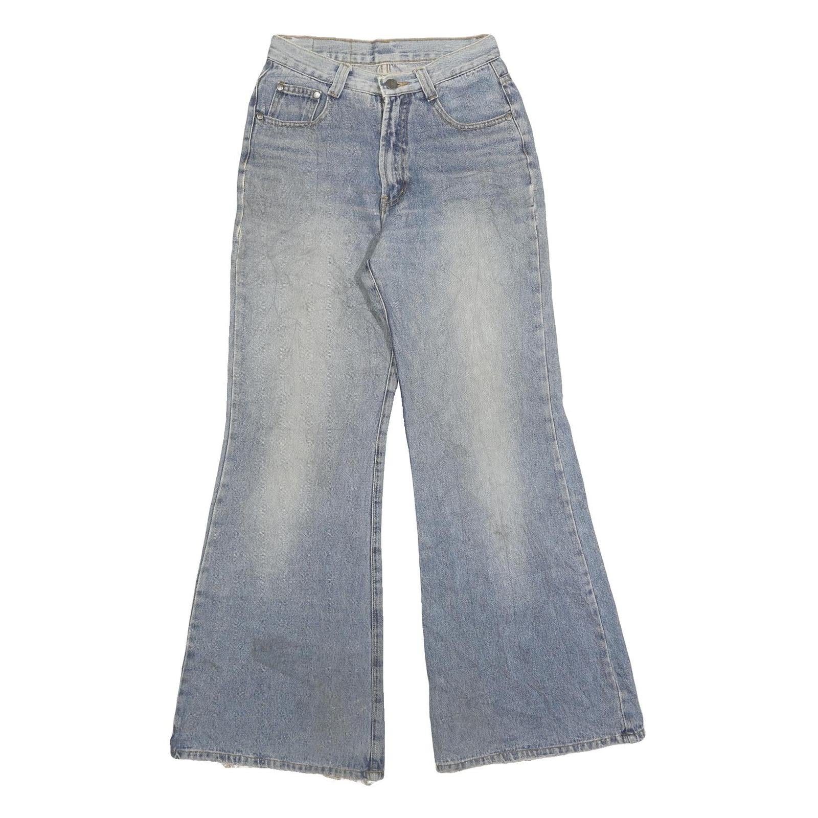 Womens Light Blue Regular Fit Flared Denim Cotton Blend Jeans W26 L30 Zip