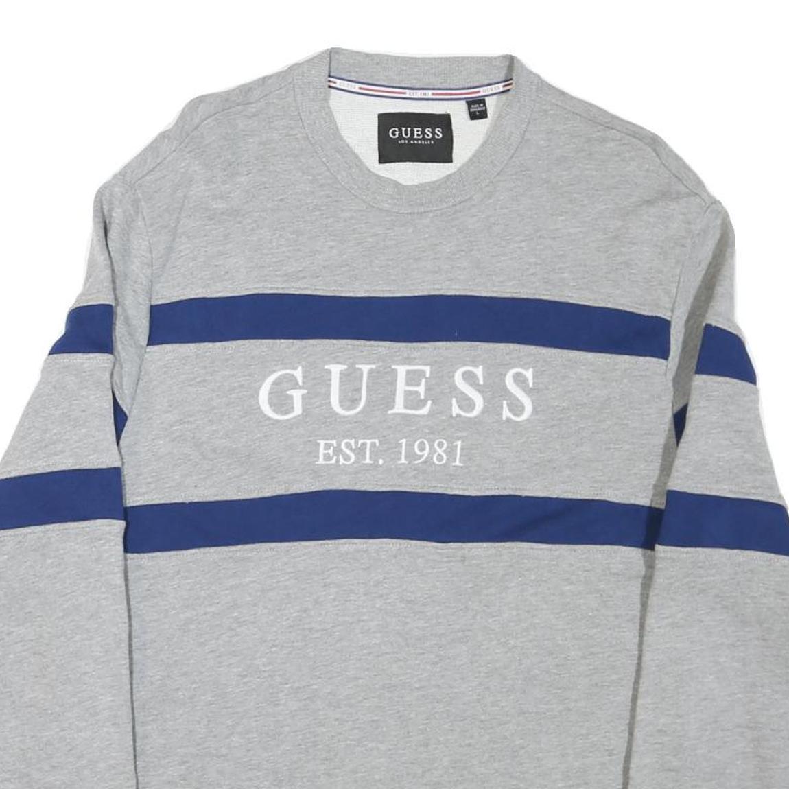 GUESS Mens Grey & Blue Sweatshirt Crew Neck L Cotton Blend Casual Pullover