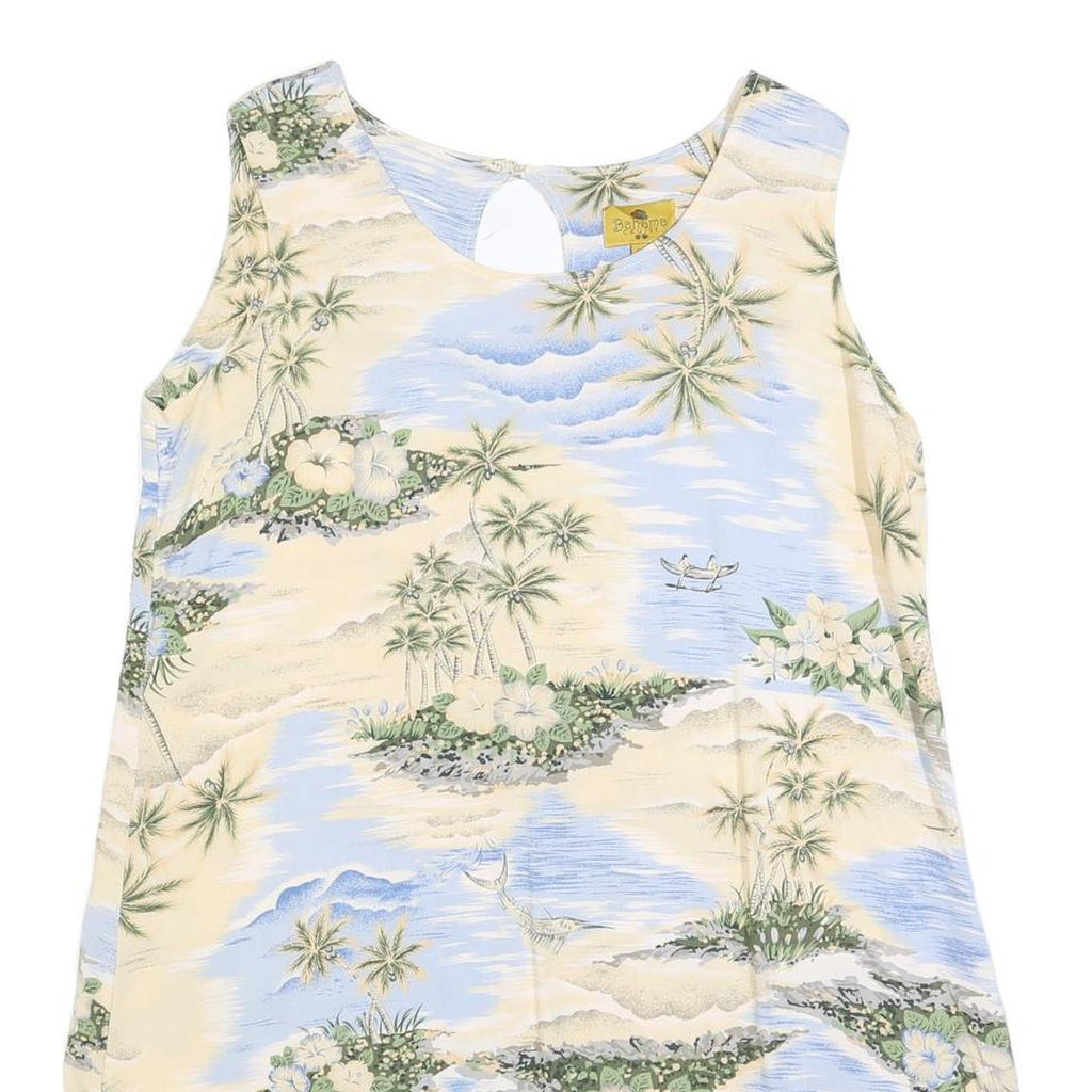 BAHAMA CRUISE Womens Cream & Blue Tropical Print Day Cotton Blend Dress XL