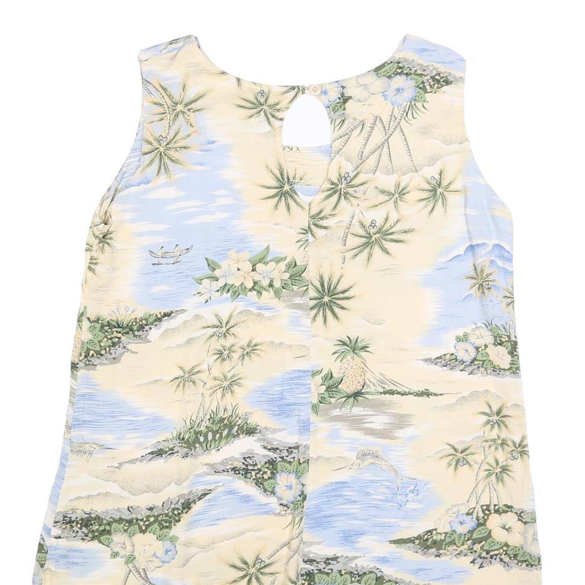 BAHAMA CRUISE Womens Cream & Blue Tropical Print Day Cotton Blend Dress XL