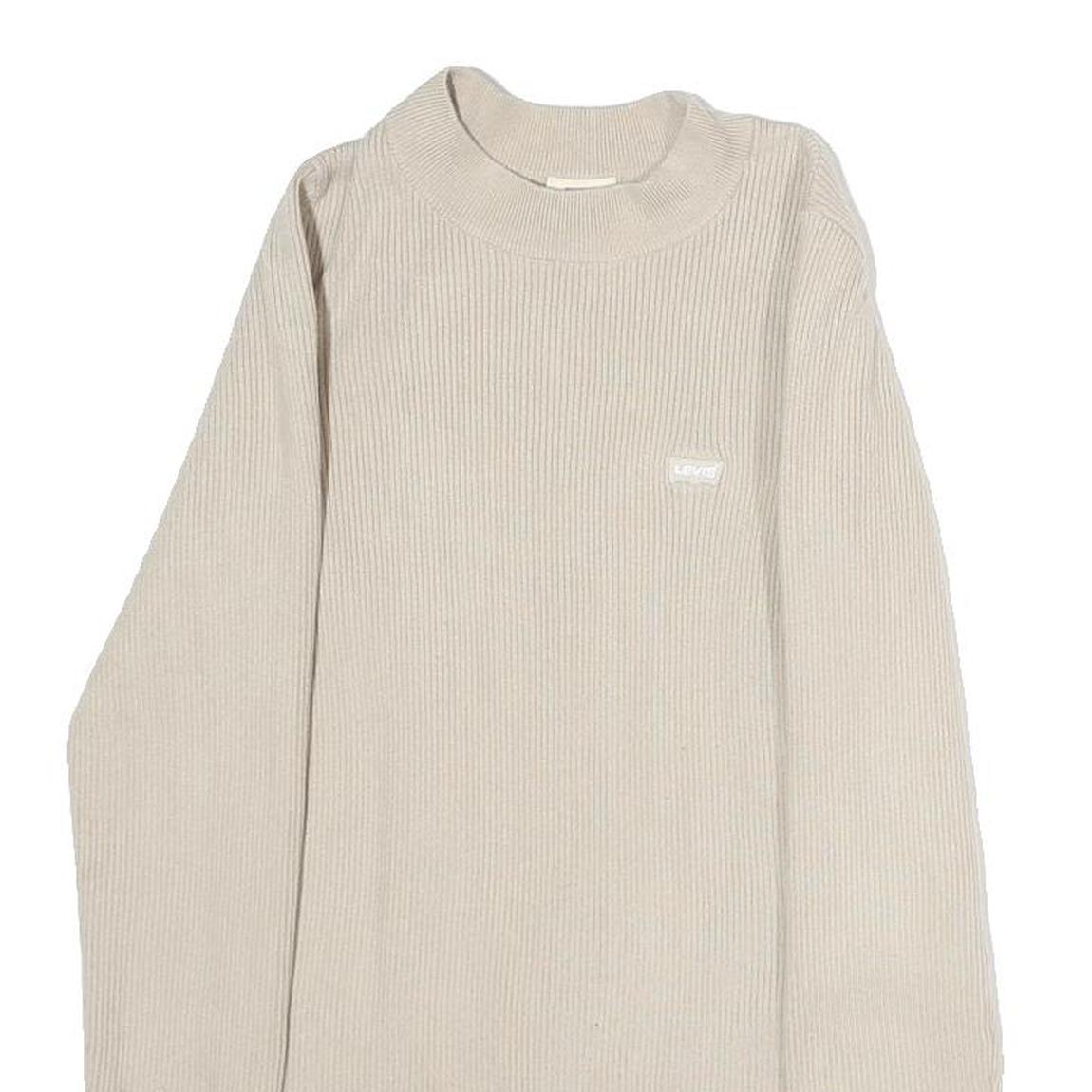 LEVI'S Womens Cream Pullover Plain Rib Knit Crew Neck Jumper S Cotton Blend