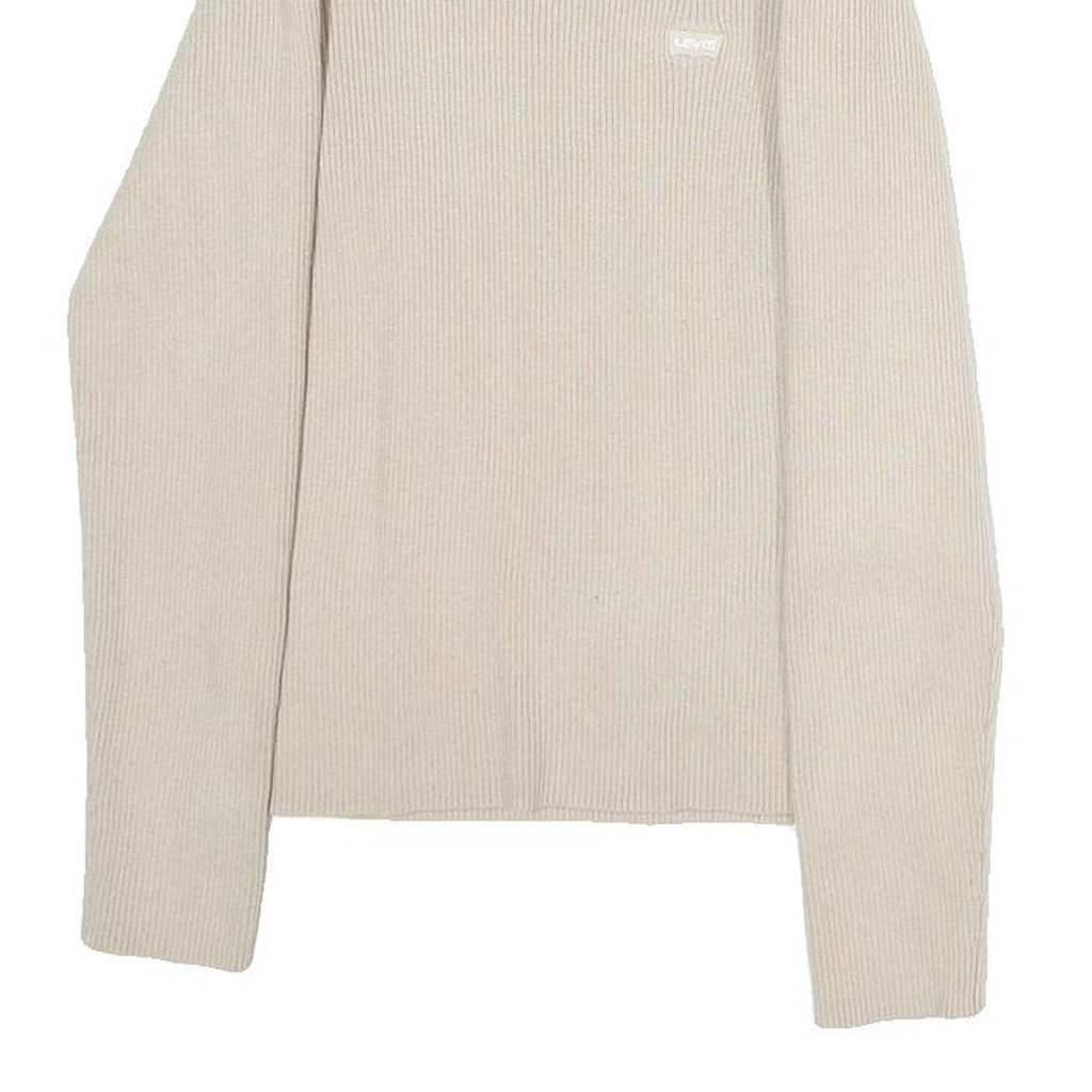 LEVI'S Womens Cream Pullover Plain Rib Knit Crew Neck Jumper S Cotton Blend