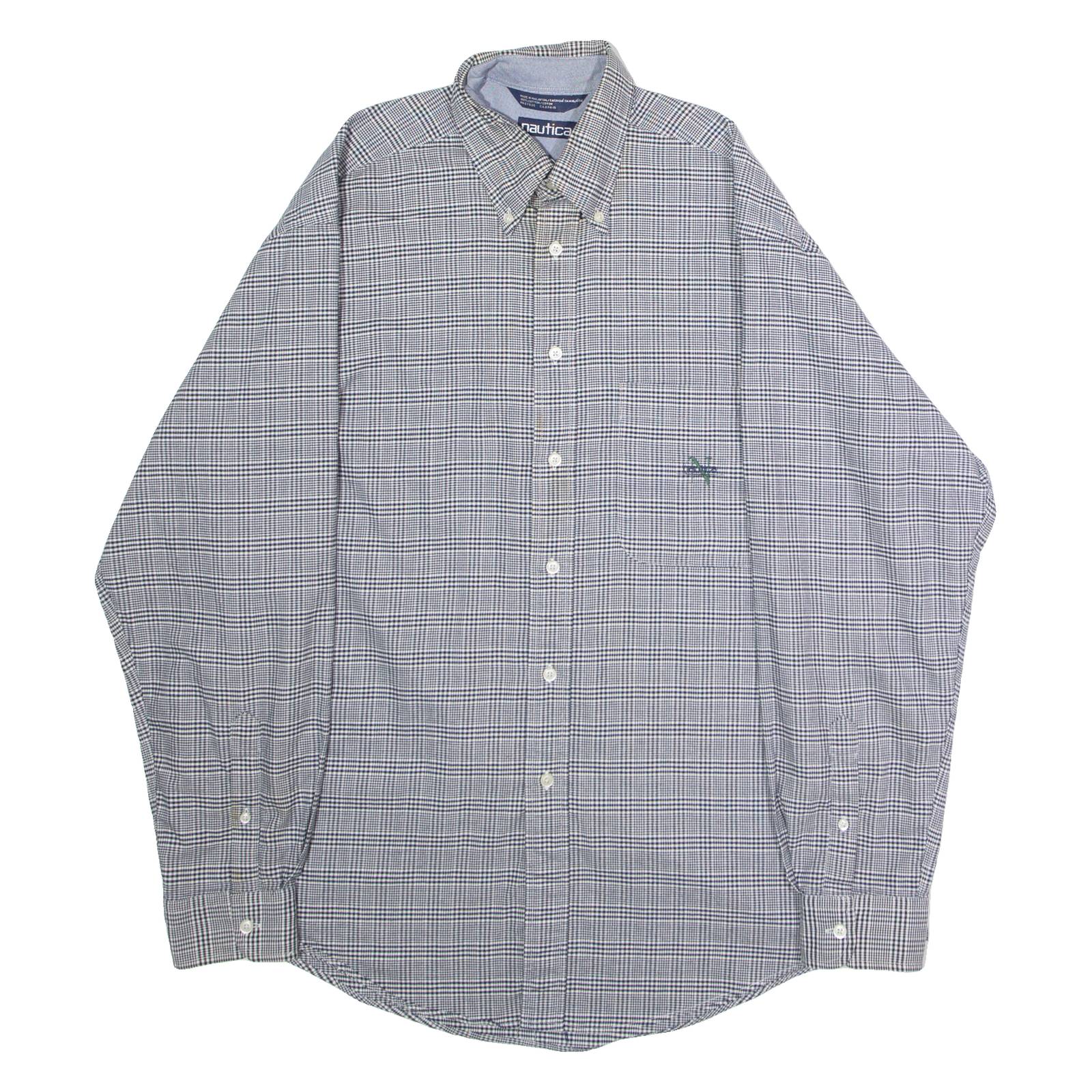 NAUTICA Mens Shirt Black Houndstooth Long Sleeve L