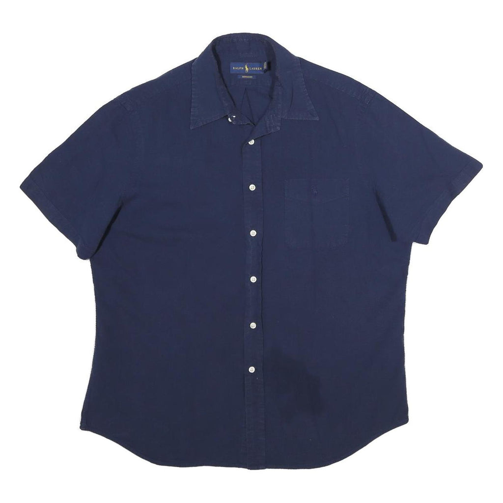 RALPH LAUREN Mens Navy Blue Shirt L Classic Cotton Button Short Sleeve