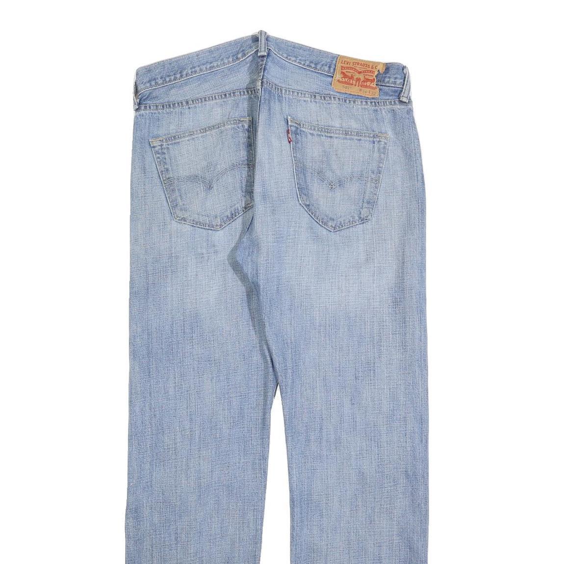 LEVI'S 501 Mens Jeans Blue Regular Straight Denim Light W34 L32 Classic Button