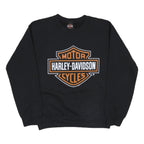 HARLEY DAVIDSON Mens Black Crew Neck Sweatshirt Logo Graphic Cotton Blend S