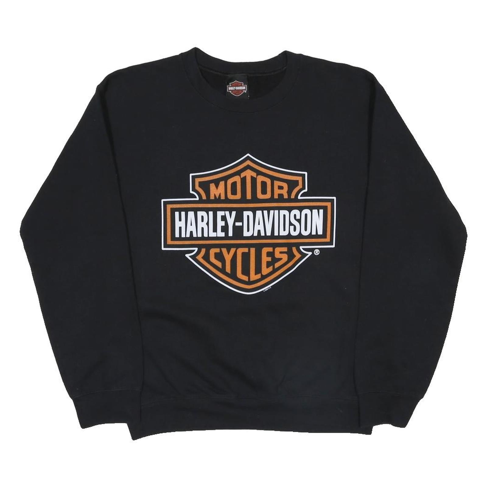 HARLEY DAVIDSON Mens Black Crew Neck Sweatshirt Logo Graphic Cotton Blend S