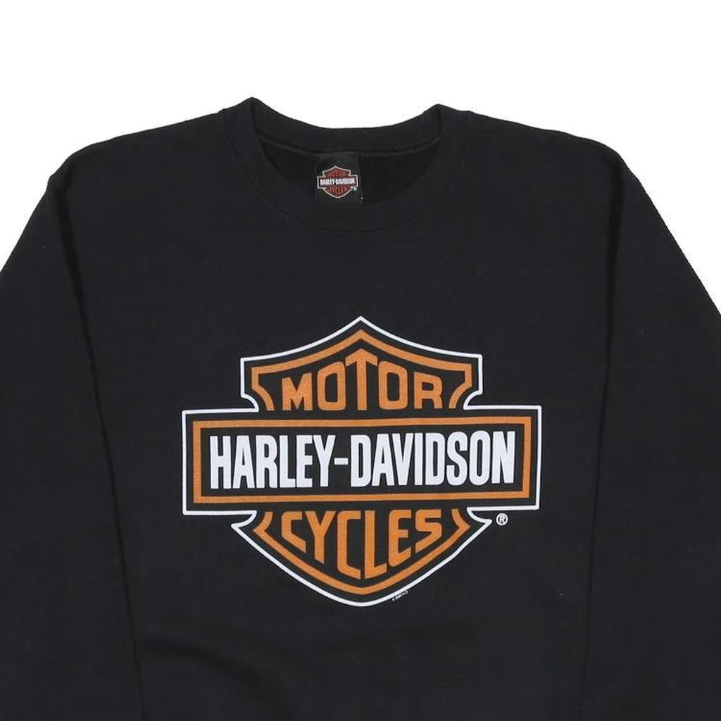 HARLEY DAVIDSON Mens Black Crew Neck Sweatshirt Logo Graphic Cotton Blend S