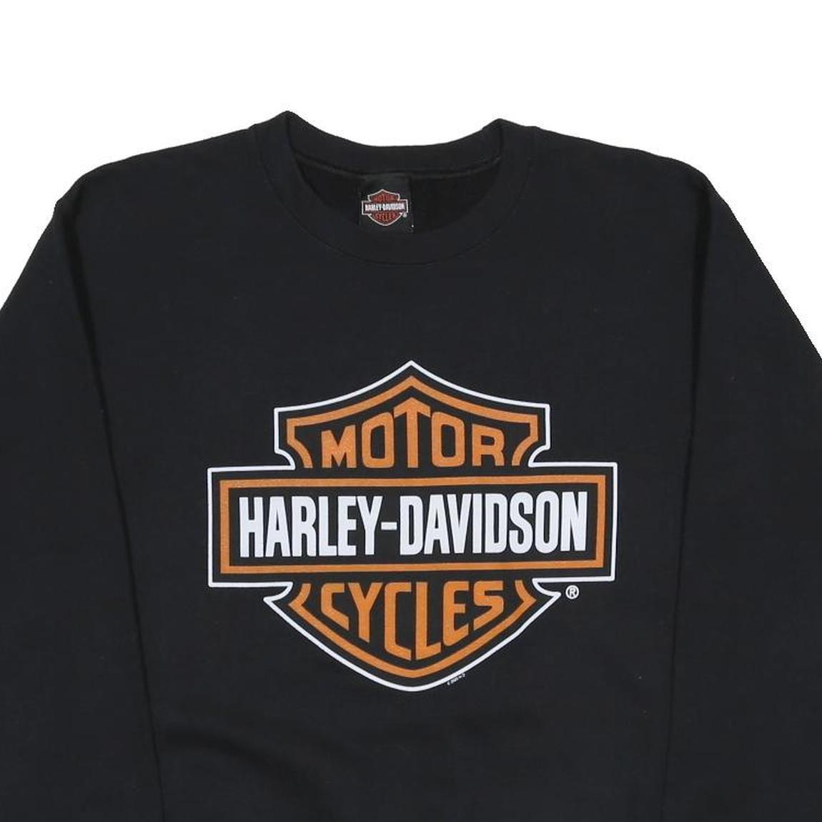 HARLEY DAVIDSON Mens Black Crew Neck Sweatshirt Logo Graphic Cotton Blend S