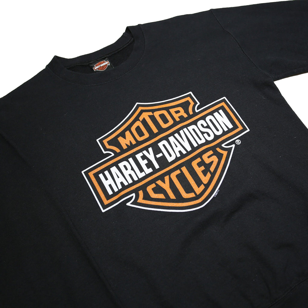 HARLEY DAVIDSON Mens Black Crew Neck Sweatshirt Logo Graphic Cotton Blend S