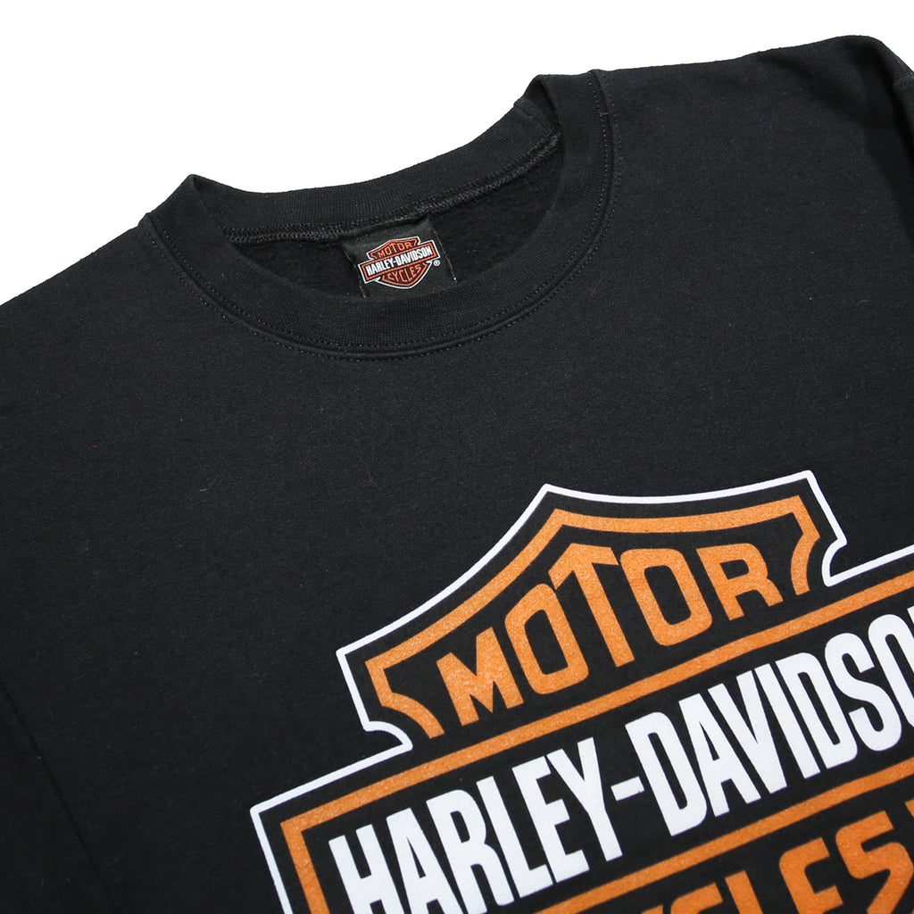 HARLEY DAVIDSON Mens Black Crew Neck Sweatshirt Logo Graphic Cotton Blend S
