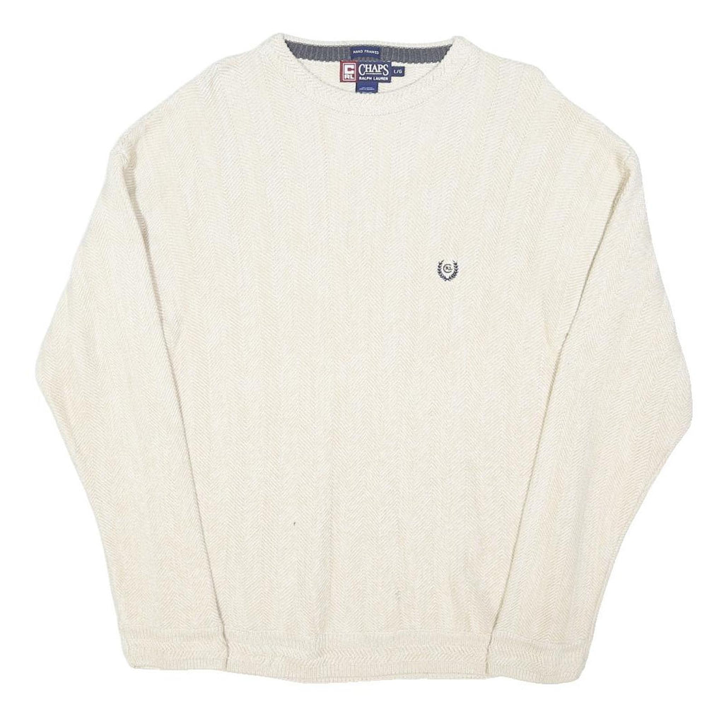 CHAPS RALPH LAUREN Mens Cream Plain Crew Neck Basic Knit Jumper L Cotton Blend