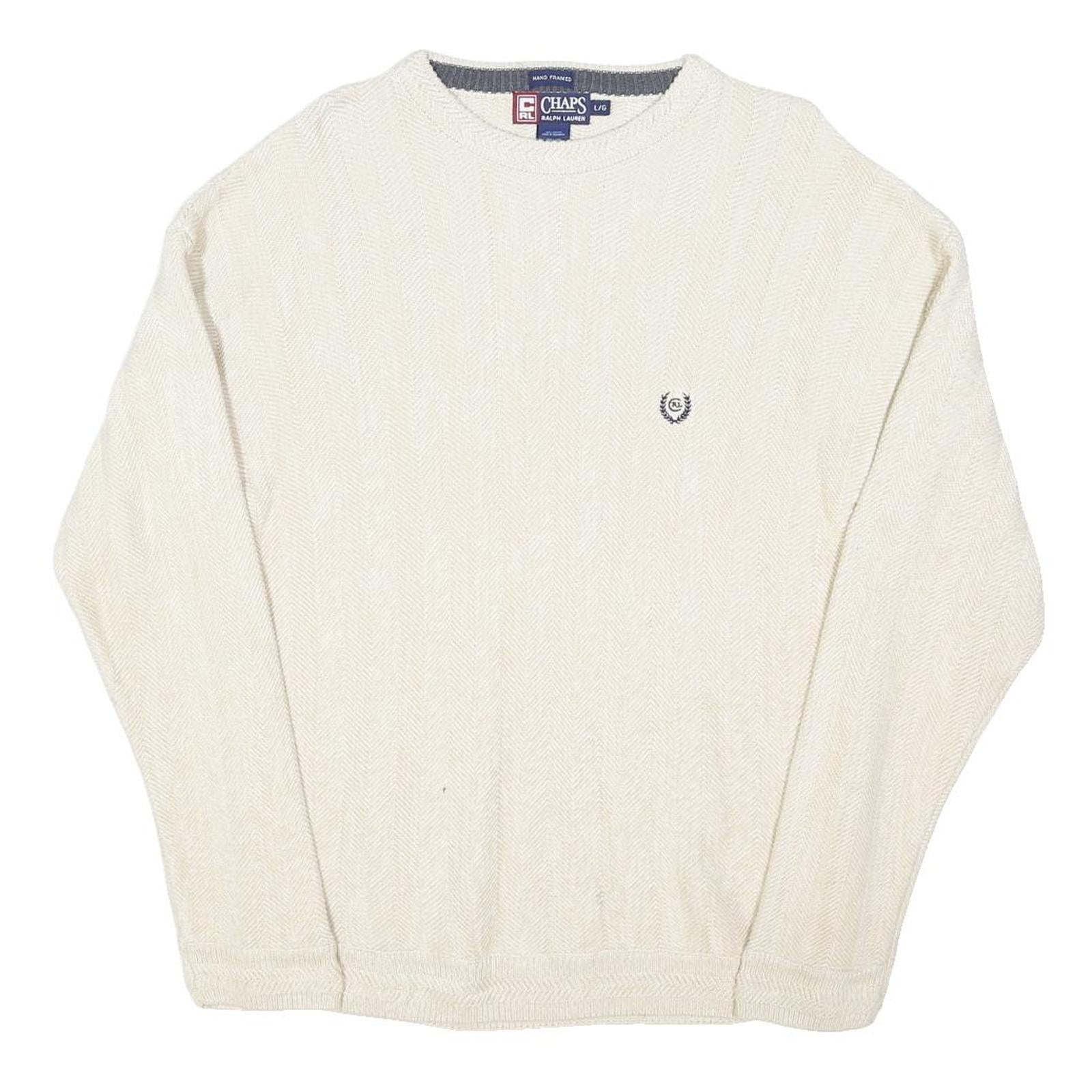 CHAPS RALPH LAUREN Mens Cream Plain Crew Neck Basic Knit Jumper L Cotton Blend