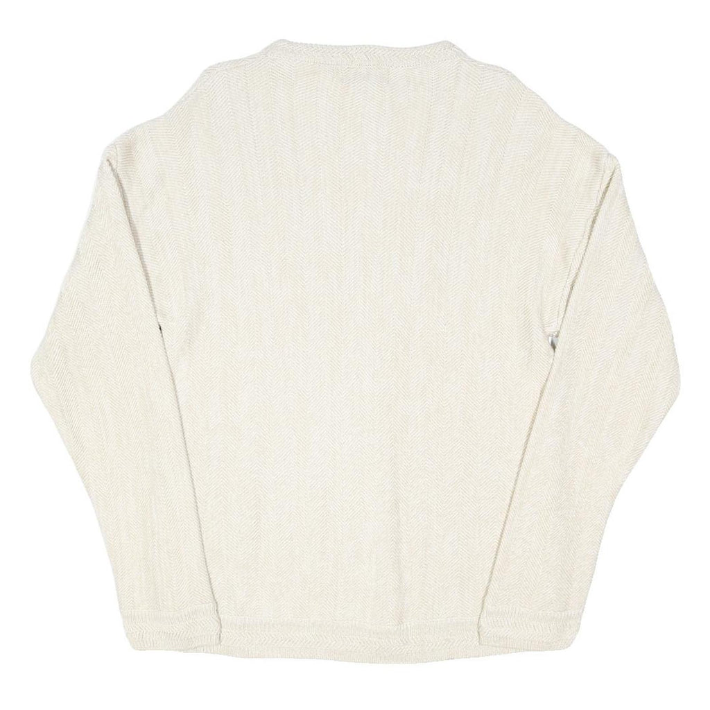 CHAPS RALPH LAUREN Mens Cream Plain Crew Neck Basic Knit Jumper L Cotton Blend