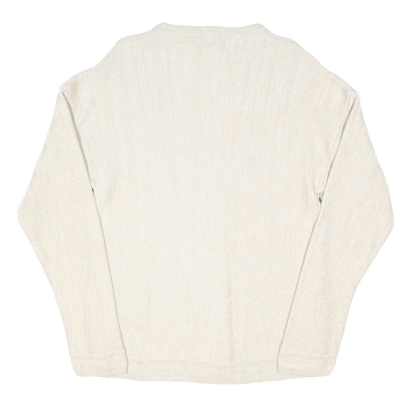CHAPS RALPH LAUREN Mens Cream Plain Crew Neck Basic Knit Jumper L Cotton Blend
