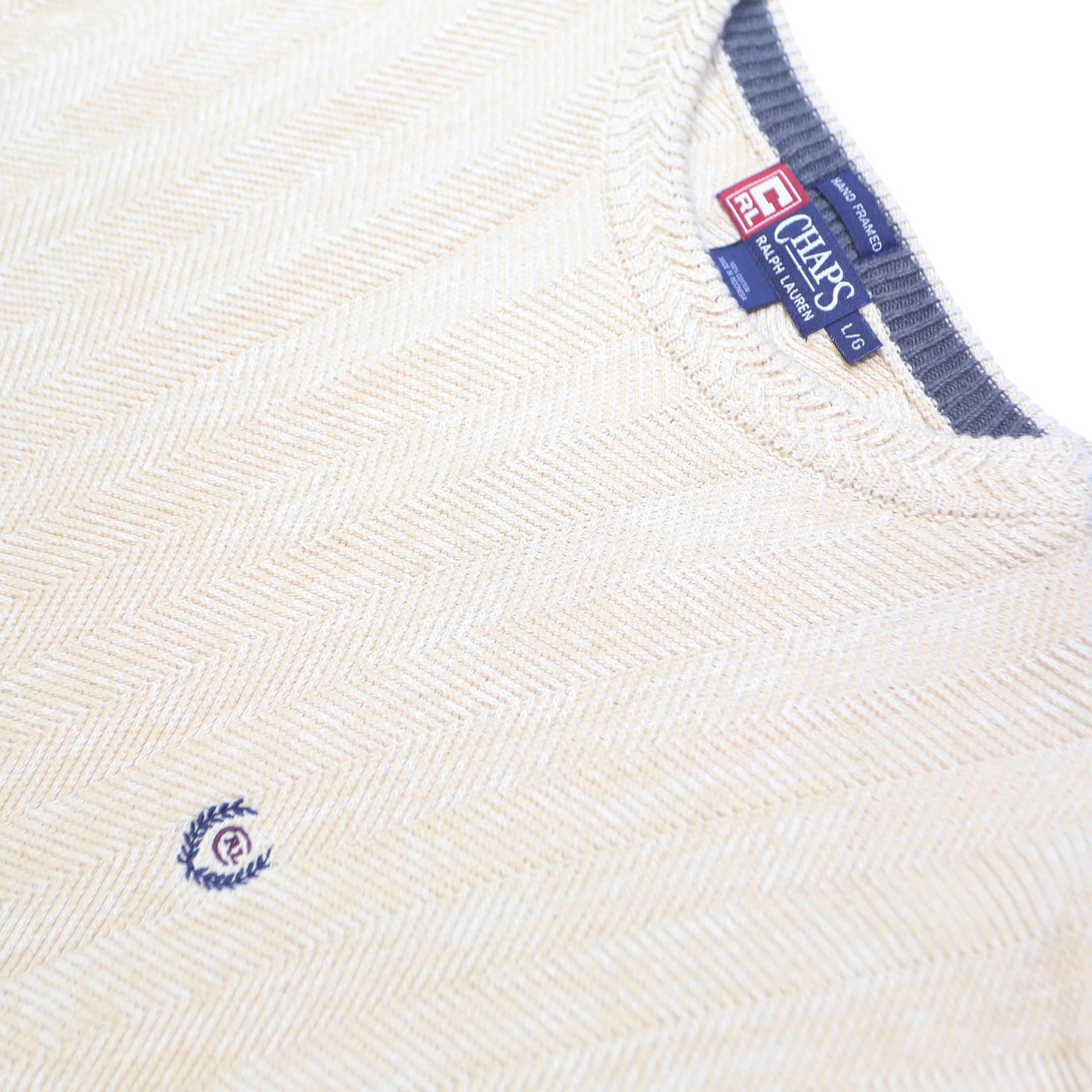 CHAPS RALPH LAUREN Mens Cream Plain Crew Neck Basic Knit Jumper L Cotton Blend