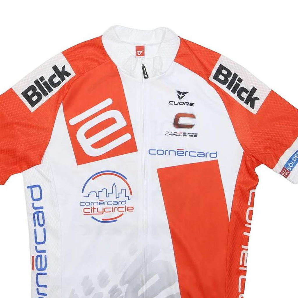 CUORE Mens White & Orange Cycling T-Shirt M Short Sleeve Zip Neckline